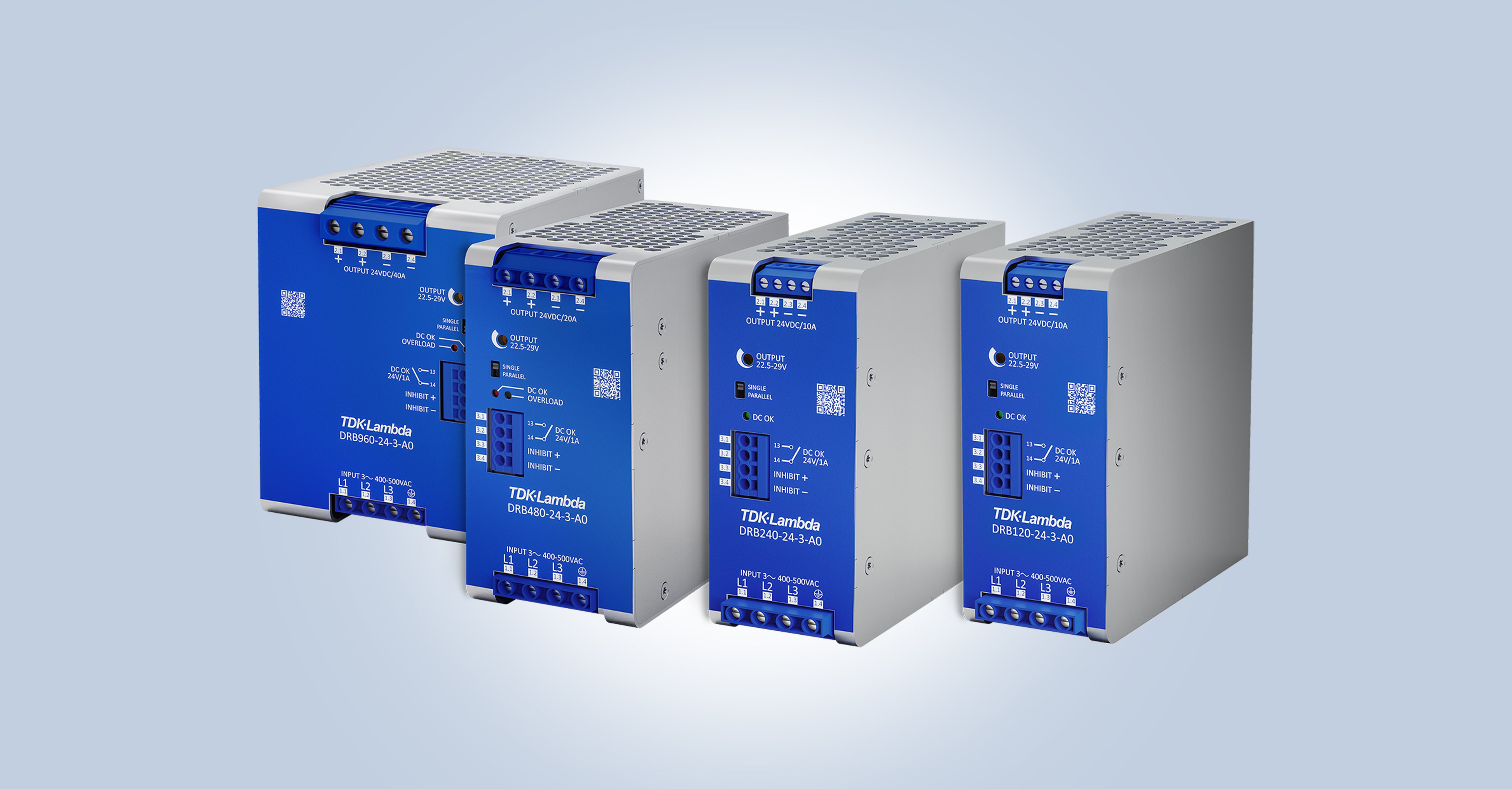 480W and 960W three-phase AC-DC DIN rail power supplies offer a +